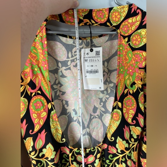NWT! Zara size medium long sleeve printed mini boho dress multicolored pattern - Picture 3 of 15